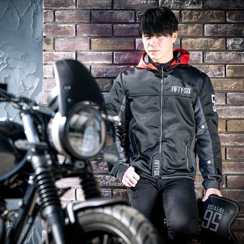 56design Color Hoodie Mesh Jacket Evo Black Red Jacket - Image 3