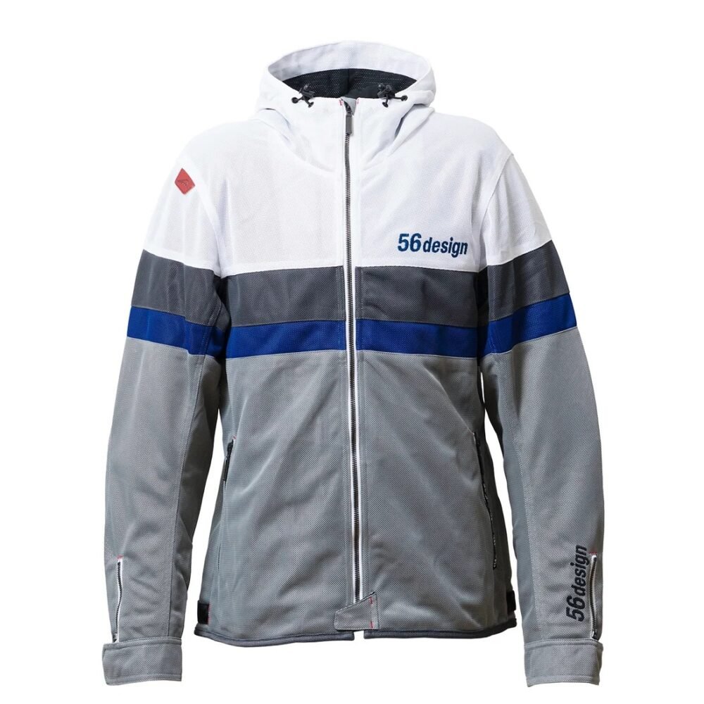 56design Retro Border Mesh Parka White Blue Jacket