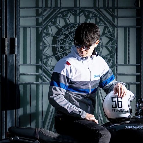 56design Retro Border Mesh Parka White Blue Jacket - Image 3