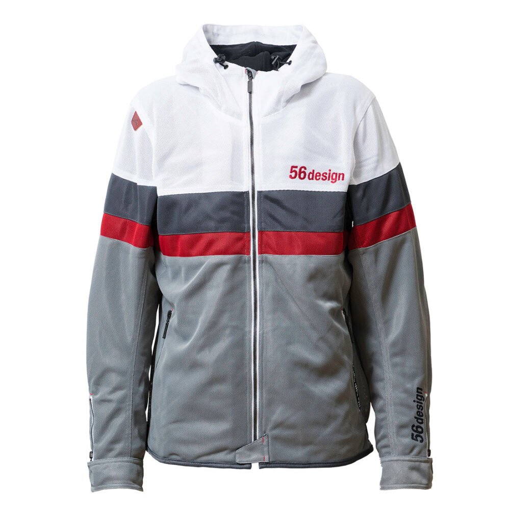 56design Retro Border Mesh Parka White Red Jacket