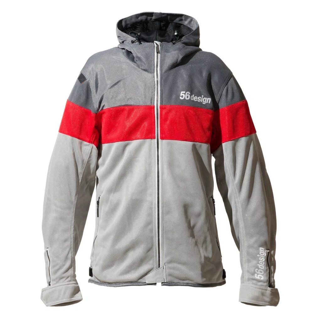56design Border Mesh Parka Grey Red Jacket