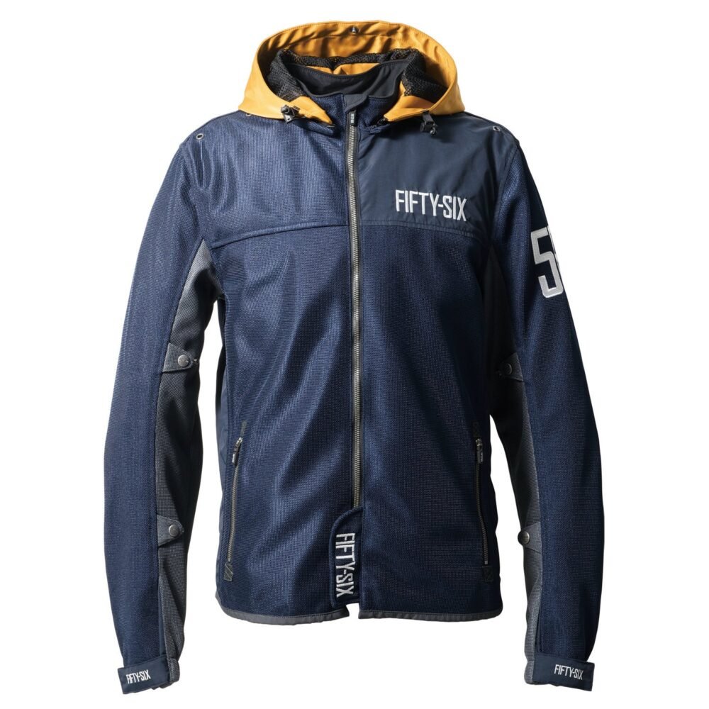 56design Color Hoodie Mesh Navy Yellow Ocher Jacket
